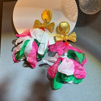 1 Pair Ig Style Exaggerated Flower Bow Knot Plating Alloy Cloth Resin Gold Plated Drop Earrings sku image 4