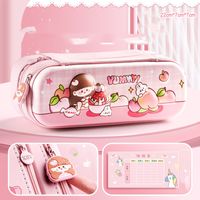 Color Block Leather Learning School Cartoon Style Pencil Case main image 3