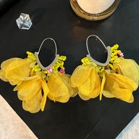 1 Pair Sweet Flower Alloy Cloth Glass Drop Earrings sku image 1
