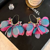 1 Pair Sweet Flower Alloy Cloth Glass Drop Earrings sku image 4