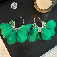 1 Pair Sweet Flower Alloy Cloth Glass Drop Earrings sku image 5