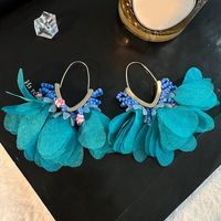 1 Pair Sweet Flower Alloy Cloth Glass Drop Earrings sku image 6