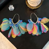 1 Pair Sweet Flower Alloy Cloth Glass Drop Earrings sku image 7