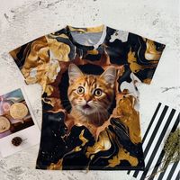 Frau T-shirt Kurzarm T-shirts Lässig Einfacher Stil Katze main image 1