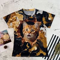 Frau T-shirt Kurzarm T-shirts Lässig Einfacher Stil Katze main image 6