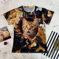 Frau T-shirt Kurzarm T-shirts Lässig Einfacher Stil Katze main image 5