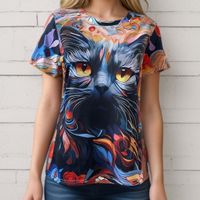 Women's T-shirt Short Sleeve T-shirts Casual Streetwear Cat main image 5