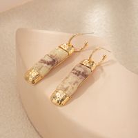 1 Pair Vintage Style Ethnic Style Color Block Three-dimensional Inlay Natural Stone Copper Natural Stone Copper Gold Plated Drop Earrings main image 2