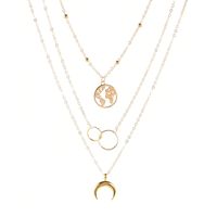 Casual Simple Style Circle Earth Moon Alloy Plating Hollow Out Women's Three Layer Necklace sku image 2