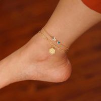 Vacation Hexagon Letter Devil's Eye Copper Layered Plating 14k Gold Plated Women's Anklet main image 1