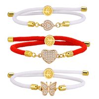 Wholesale Jewelry Simple Style Heart Shape Butterfly Rope Copper Zircon Drawstring Bracelets main image video