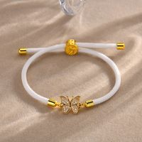 Wholesale Jewelry Simple Style Heart Shape Butterfly Rope Copper Zircon Drawstring Bracelets main image 6