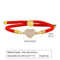 Wholesale Jewelry Simple Style Heart Shape Butterfly Rope Copper Zircon Drawstring Bracelets sku image 2
