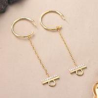 1 Pair IG Style Geometric Copper Zircon Drop Earrings main image 3