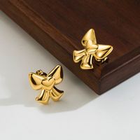 1 Pair Cute Simple Style Heart Shape Bow Knot Polishing Plating Stainless Steel 14k Gold Plated Ear Studs main image 4