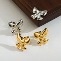 1 Pair Cute Simple Style Heart Shape Bow Knot Polishing Plating Stainless Steel 14k Gold Plated Ear Studs main image 1