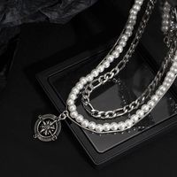Vintage Style Punk Compass Alloy Beaded Plating White Gold Plated Men's Pendant Necklace main image 4