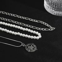 Vintage Style Punk Compass Alloy Beaded Plating White Gold Plated Men's Pendant Necklace main image 5