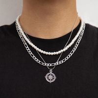 Vintage Style Punk Compass Alloy Beaded Plating White Gold Plated Men's Pendant Necklace main image 1