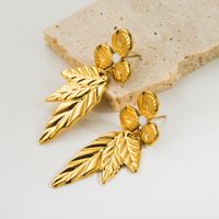 1 Pair Simple Style Leaves Solid Color Comma Polishing Plating Stainless Steel 18k Gold Plated Drop Earrings Ear Studs main image 5
