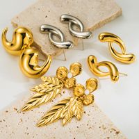 1 Pair Simple Style Leaves Solid Color Comma Polishing Plating Stainless Steel 18k Gold Plated Drop Earrings Ear Studs main image 1
