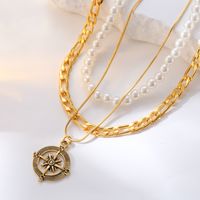 Vintage Style Punk Compass Alloy Beaded Plating White Gold Plated Men's Pendant Necklace main image 7