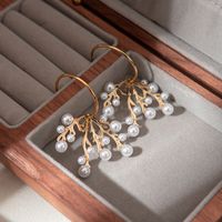 1 Pair Elegant Sweet Snowflake Plating Inlay 304 Stainless Steel Pearl 14K Gold Plated Drop Earrings main image 3