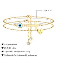 Vacation Tropical Cross Letter Heart Shape Copper Plating 14K Gold Plated Women's Anklet main image 2