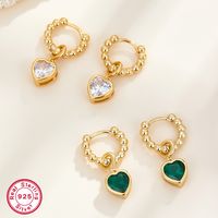 1 Pair Elegant Heart Shape Plating Inlay Sterling Silver Malachite Zircon 18k Gold Plated Drop Earrings main image 7