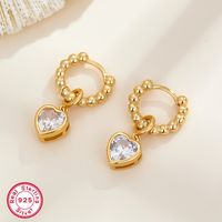 1 Pair Elegant Heart Shape Plating Inlay Sterling Silver Malachite Zircon 18k Gold Plated Drop Earrings main image 3