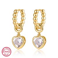 1 Pair Elegant Heart Shape Plating Inlay Sterling Silver Malachite Zircon 18k Gold Plated Drop Earrings sku image 1