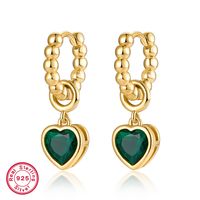 1 Pair Elegant Heart Shape Plating Inlay Sterling Silver Malachite Zircon 18k Gold Plated Drop Earrings sku image 2
