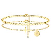 Vacation Cross Letter Copper Layered Plating 14k Gold Plated Women's Anklet sku image 1
