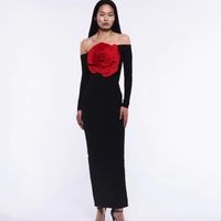 Women's Regular Dress Party Dress Sexy Boat Neck Flowers Long Sleeve Solid Color Maxi Long Dress Banquet Party main image 1