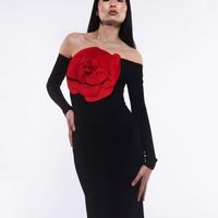 Women's Regular Dress Party Dress Sexy Boat Neck Flowers Long Sleeve Solid Color Maxi Long Dress Banquet Party main image 3