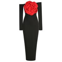 Women's Regular Dress Party Dress Sexy Boat Neck Flowers Long Sleeve Solid Color Maxi Long Dress Banquet Party main image 5