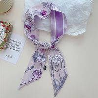 Women's Lady Flower Satin Printing Silk Scarf sku image 15