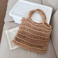 Women's Medium Cotton Solid Color Vintage Style Square Open Straw Bag main image 5