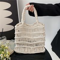 Women's Medium Cotton Solid Color Vintage Style Square Open Straw Bag main image 3