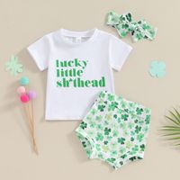 St. Patrick Pastoral Four Leaf Clover Cotton Baby Clothing Sets sku image 1