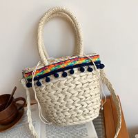 Women's Small Straw Solid Color Cute Bucket Open Shoulder Bag sku image 3