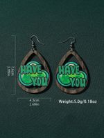 1 Pair Casual Shamrock Letter Printing Wood Drop Earrings main image 5