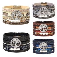 Rétro Style Ethnique Arbre De Vie Cristal Artificiel Faux Cuir Perle D'imitation Tresser Femmes Bracelets main image 8