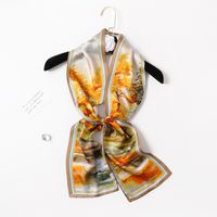 Women's Elegant Simple Style Stripe Flower Silk Printing Silk Scarf sku image 3