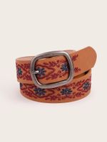 Retro Ethnic Style Geometric Pu Leather Alloy Embroidery Women's Leather Belts main image 4