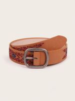 Retro Ethnic Style Geometric Pu Leather Alloy Embroidery Women's Leather Belts main image 3