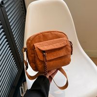 Women's Corduroy Solid Color Classic Style Square Zipper Shoulder Bag main image 4