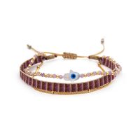 Ig Style Vacation Hand Of Fatima Natural Stone Rope Copper Beaded Layered Knitting 18k Gold Plated Unisex Bracelets sku image 5