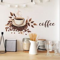 Retro Coffee Cup Letter Leaves Pvc Wall Sticker Wall Art main image 1