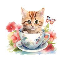 Cute Cat Flower Pvc Wall Sticker Wall Art sku image 1